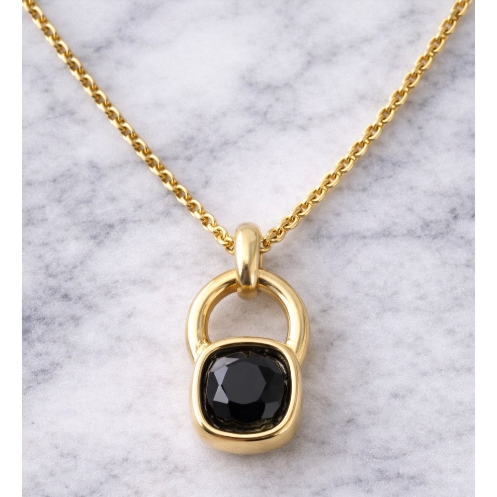 Givenchy Gold Tone Black Stone Square Charm Pendant‎ Necklace Pendant Only